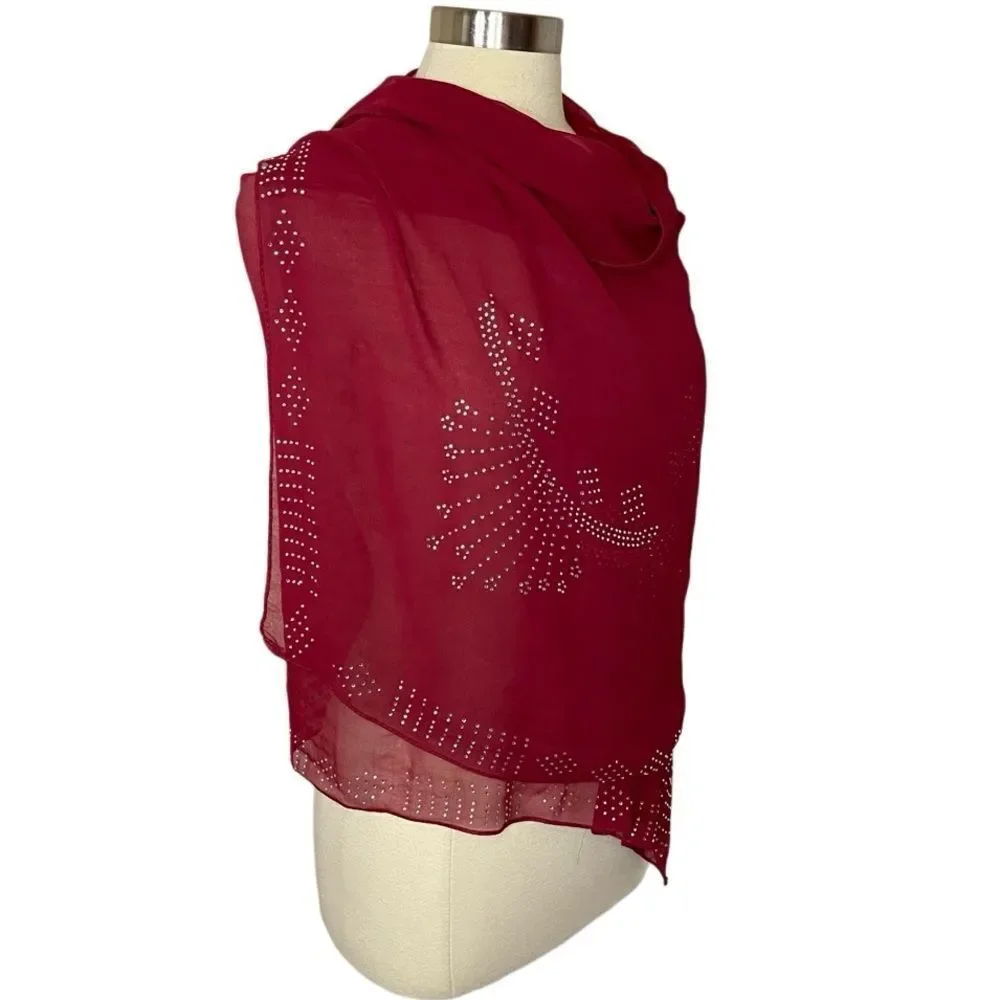 BURGUNDY‎ Chiffon Embellished Pashmina